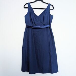 J. Crew V Neck Cotton Sleeveless Belted Midi‎ Dress Blue 10
